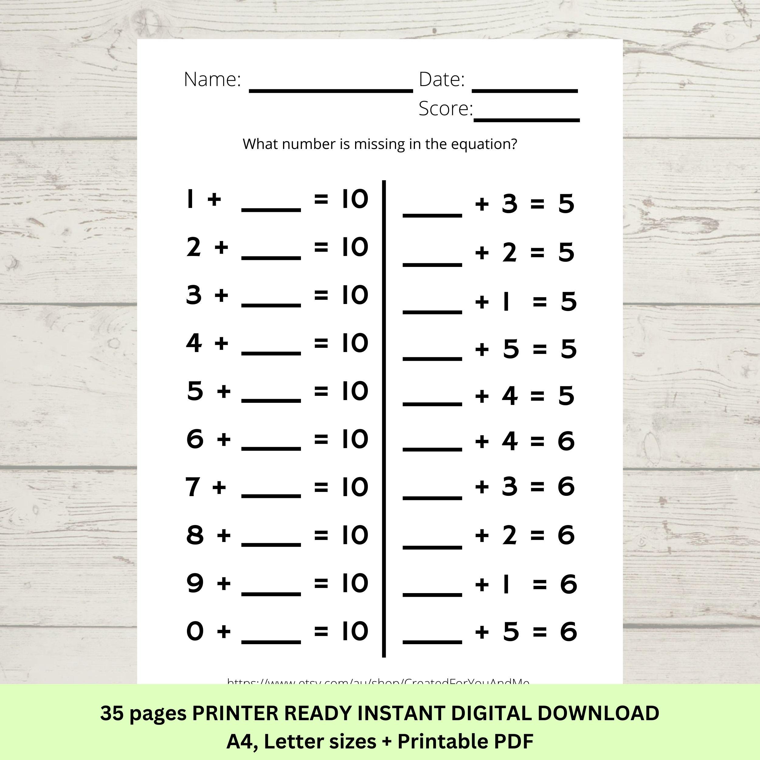 Grade 1 Maths Addition Worksheets, Home School, Instant Downloadable ...