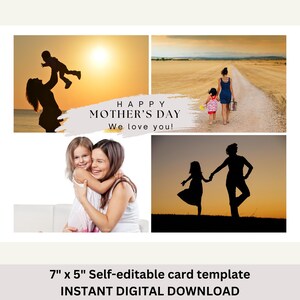 Carte de voeux pour la fête des mères, collage de photos, personnalisation, téléchargement numérique modifiable générique, modèle téléchargeable, n'importe quel message