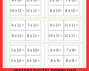 Educational Flash Cards: Master Multiplication Times Tables 1-12, Instant Digital Download, Home Schooling printable file,