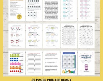 Fun Educational Grade 1 Math Workbook, Printable Addition, Subtraction Pages for Home Learning digital resource, Instant downloadable file
