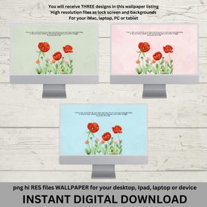 Beautiful Poppies Flowers Desktop Background Wallpaper, Instant Download, lock screen, iPad, laptop, tablet or any device, Bible verse
