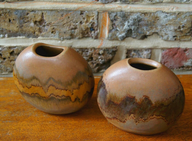 - Finnish studio pottery PAIR of Kamini Studio pottery Pebble Vases earth tone vase Scandinavian mid century mid century Finnish