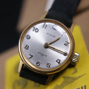 Mid Century Gold Plated Swiss Watch by Kulm - Gold Plated Watch - Kulm Mechanical Swiss Watch - Dress Watch - Velvet watch strap