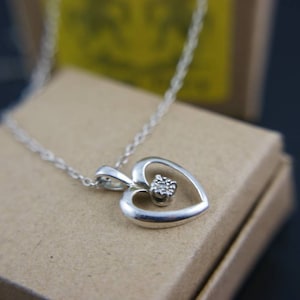 Solitaire CZ Set Sterling Silver Heart Pendant - Silver Heart Pendant
