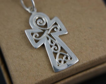 Vintage Sterling Silver Celtic Knotwork Cross | Traditional Irish High Cross Pendant | 925 Silver