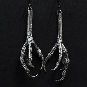 Sterling Silver Raven Claw Earrings: Gothic Witch Talisman