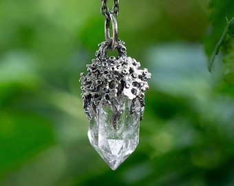 Sterling Silver Quartz Crystal Pendant: Elven Forest Talisman