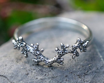 Tiara silver ring, coral reef, little princess, elegant elven, fantasy gift for her, mermaid, nature inspired, tiny tree branch, botanical