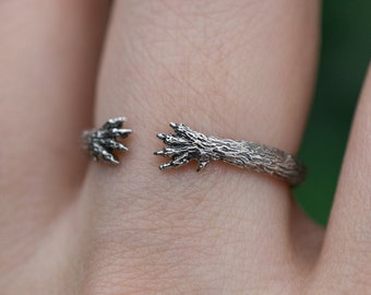 Silver cat's paws ring, Paws hugging finger, Hug, Cat ring, Cat lover gift, Cat's claw, Gothic jewellery, Cat's feet jewelry, Animal ring
