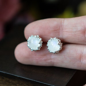 Sterling Silver Moonstone Stud Earrings: Minimalist Bridal Jewelry