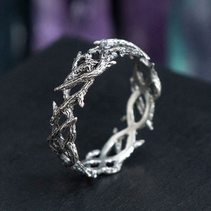 Anello d'argento con motivo celtico, anello nuziale celtico, anello ornamentale floreale, gioielli scandinavi, delicato ramoscello intrecciato, anello di fidanzamento ramoscello