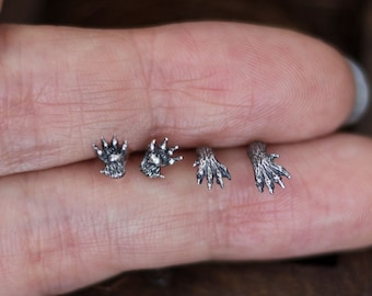 Silver cat's feet earrings, Cat earrings, Tiny cat studs, Paw beans, Small earrings, Cat paw print, Cat lover gift, Cat foot pussets
