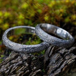Sterling Silver Bark Ring, Thin Textured Twig Band, Woodland Wedding