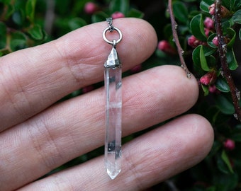 Long crystal pendant for earrings or chain, Winter pendant, Ice clear quartz, Fantasy elven set, Witchcraft pendant, Stone texture