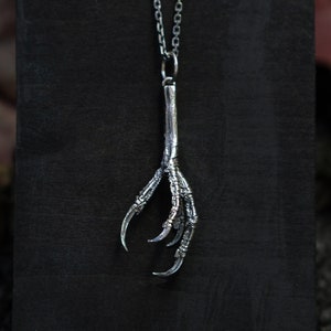 Raven claw silver pendant, crow talon necklace, pagan bird totem jewelry, witchcraft amulet, gothic raven necklace