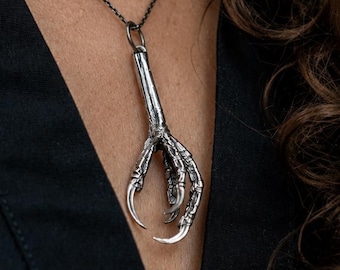 Sterling Silver Raven Claw Pendant: Gothic Witchcraft Amulet