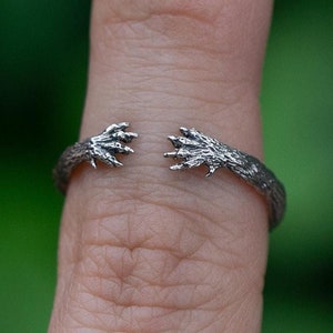 Sterling Silver Cat Paw Ring: Adjustable Hugging Animal Band