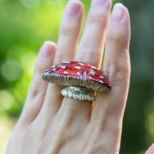 Fly Agaric Silver Ring, Mushroom Witchy ring, Forest Jewelry, Cocktail ring, Toadstool, Fungi nature inspired, statement stackable rings