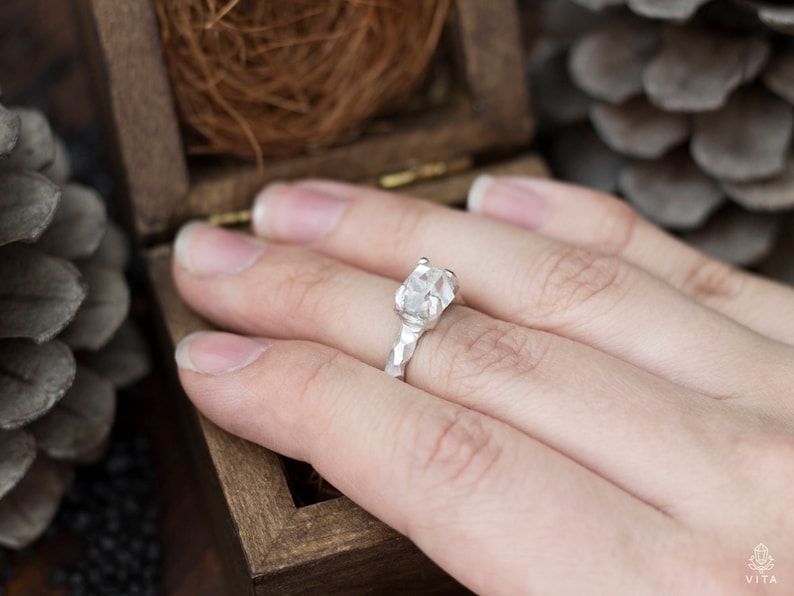 clear rock crystal raw rock crystal gemstone sterling silver boho ring massive stone ring roughstone raw stone Herkimer Diamond Ring