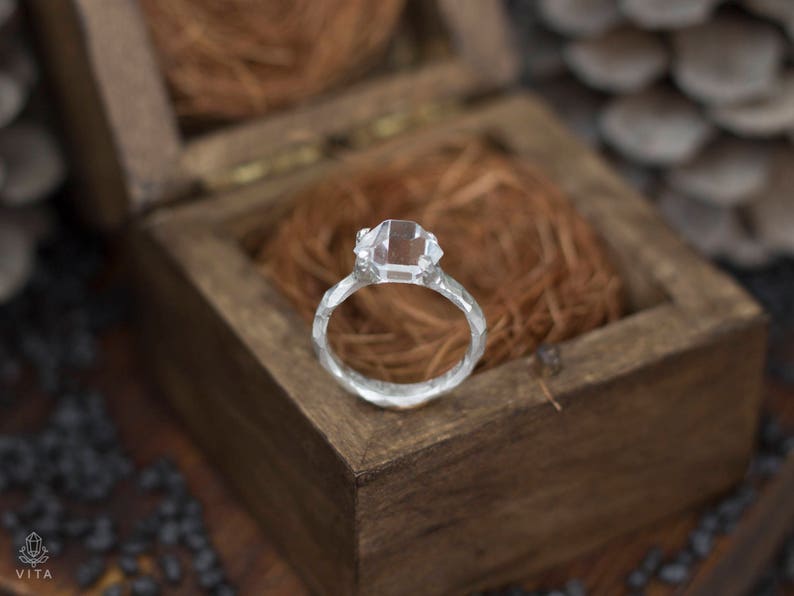 clear rock crystal raw rock crystal gemstone sterling silver boho ring massive stone ring roughstone raw stone Herkimer Diamond Ring