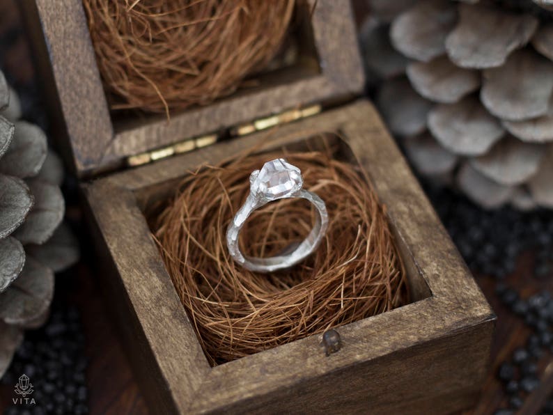clear rock crystal raw rock crystal gemstone sterling silver boho ring massive stone ring roughstone raw stone Herkimer Diamond Ring