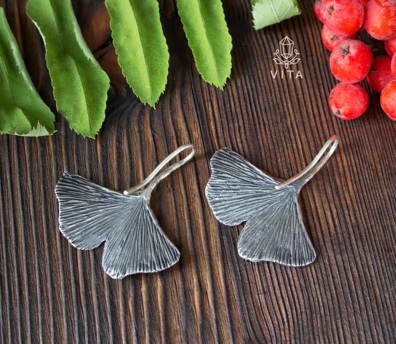 Ginkgo Sterling Silver Earrings Ginkgo Leaf Earrings Silver Etsy