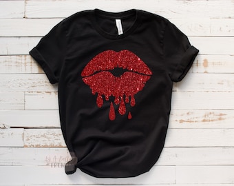 Lips, Dripping Glitter Lips, Graphic Tee, Dripping Lips, Bloody Lips, Cute Lips T-Shirt