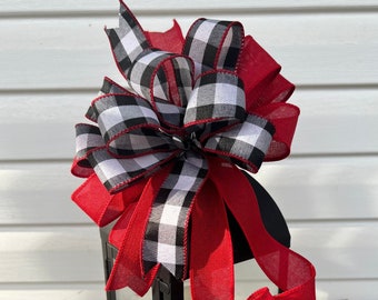 Red Buffalo Plaid Wreath Bow: Farmhouse Lantern Decor