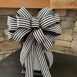 Farmhouse Bow Black and White Bow Wreath Bow Satin Cabana Stripe Ribbon Black and White Decor Lantern Bow Farmhouse Black and White Bow