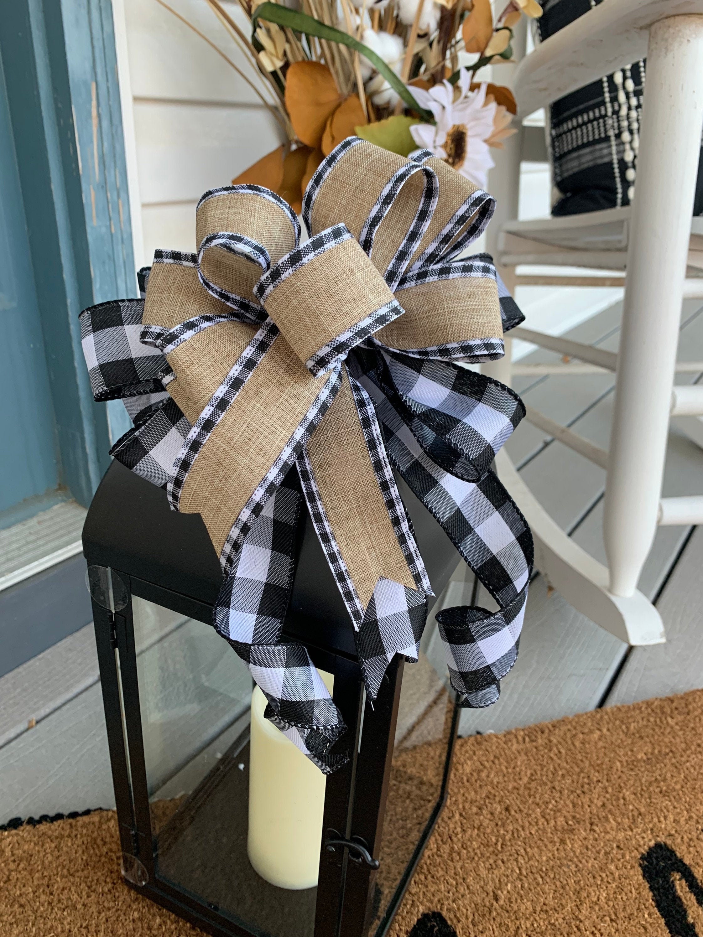 Buffalo Plaid Black and White Bow,Everyday Wreath Bow,Rustic Bow, Far…