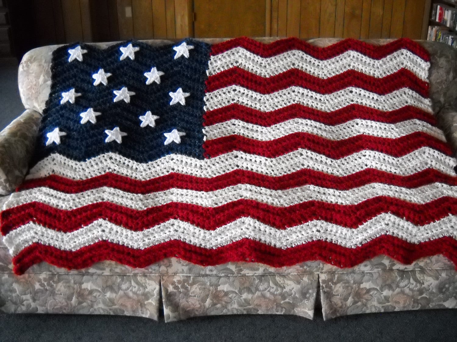 American Flag PATTERN for Afghan - Q hook ripple crochet - 13 Stars design.