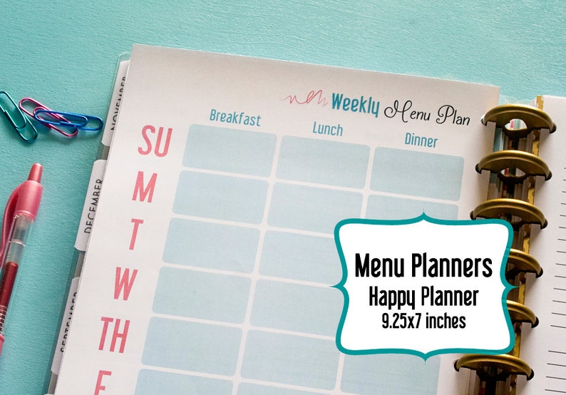 Menu Planner Printable Happy Planner Classic Meal Planner | Etsy