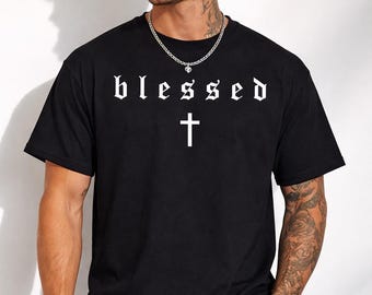 Blessed Christian T-Shirt with Gothic Cross Design