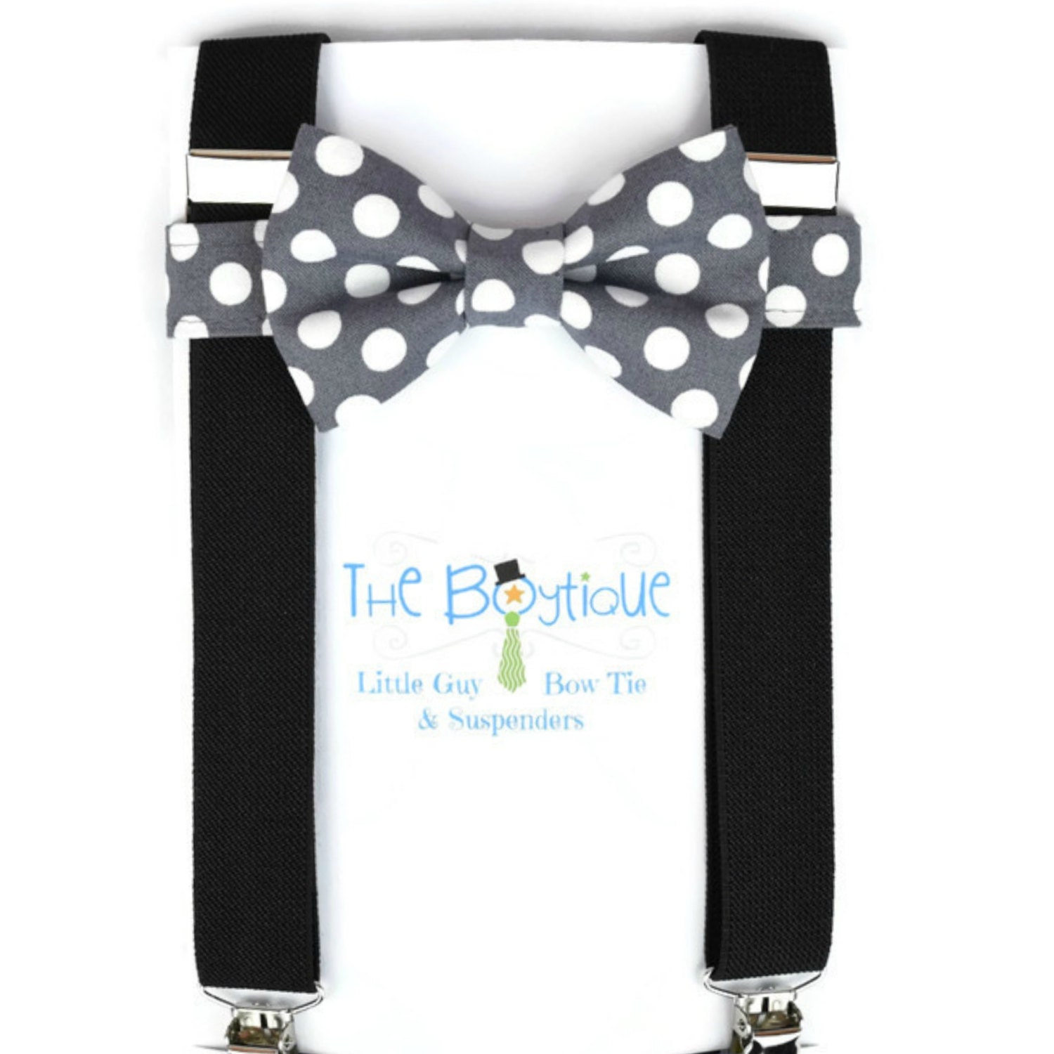Grey Polka Dot Bow Tie Suspenders Medium Grey Toddler