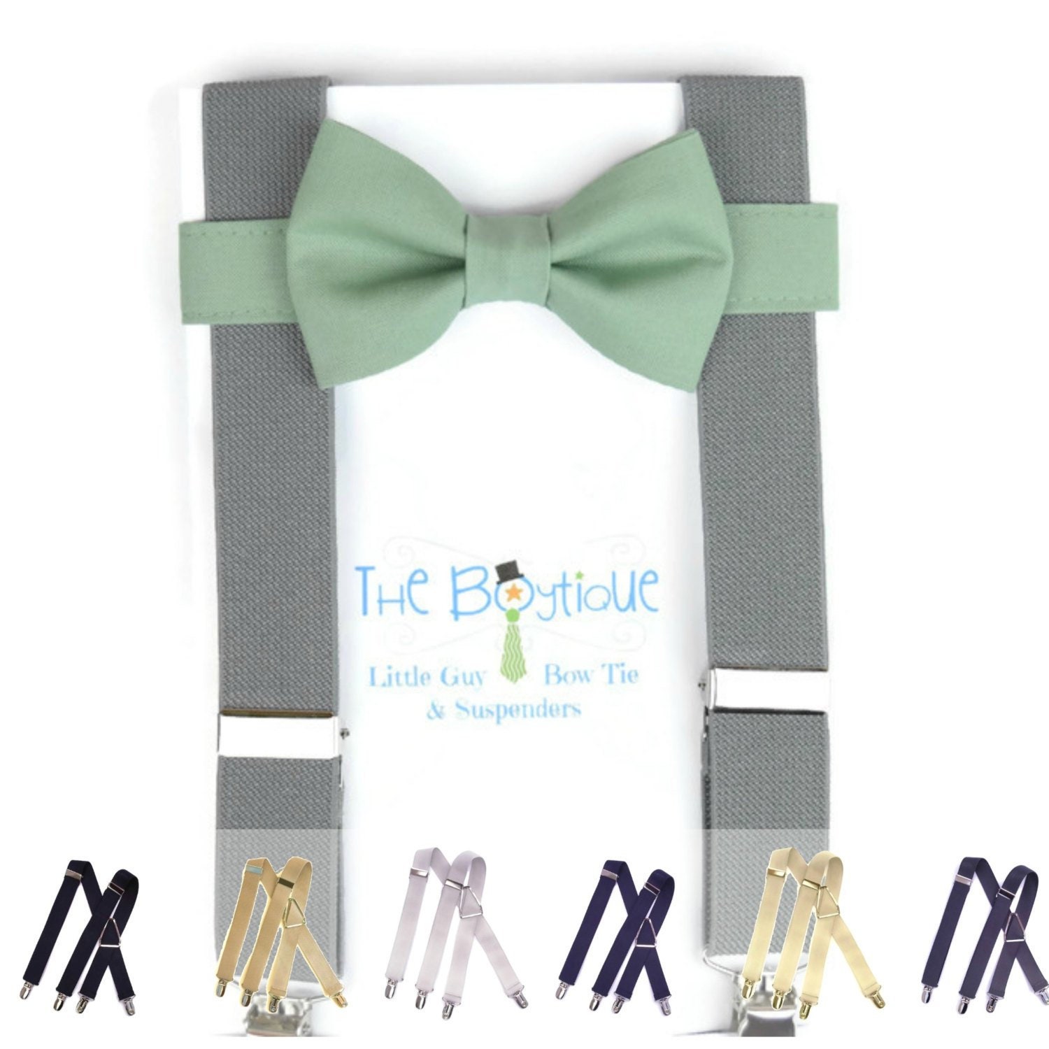 Sage Bow Tie and Grey Suspenders Toddler Suspenders Baby Etsy
