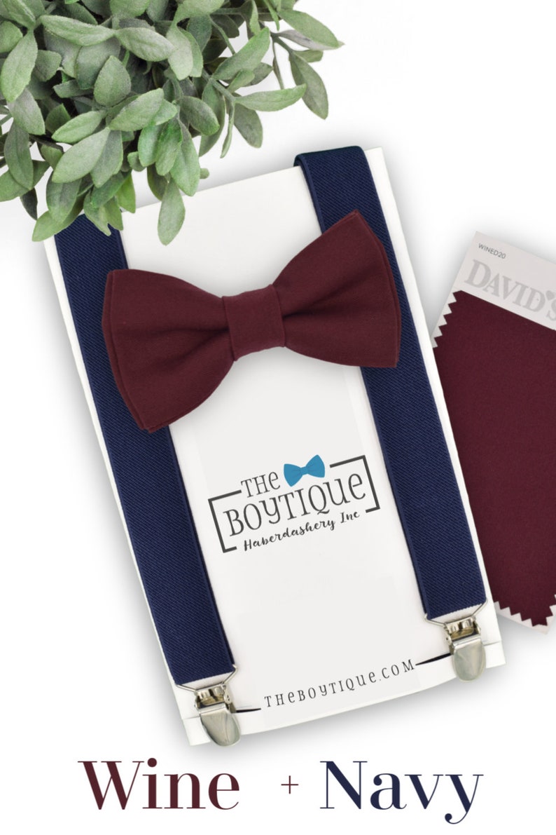 Wine Bow Tie and Suspender Set Navy Suspenders Boys Bow Tie | Etsy
