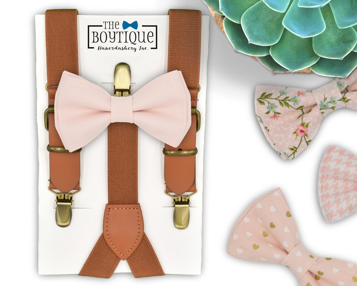 blush suspenders and bow tie
