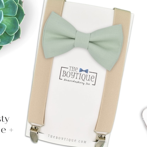 Bow Tie & Suspenders Set Pale Sage Bow Tie Tan Suspenders Etsy