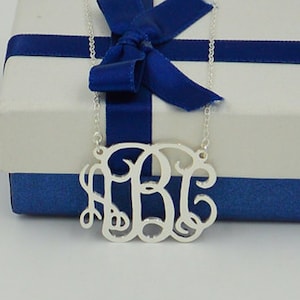 925 Silver Monogram Necklace-1 inch Personalized Monogram jewelry-100% handmade monogrammed gift for women