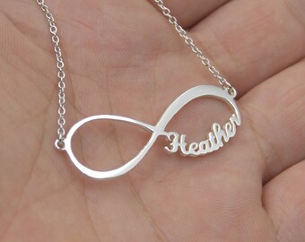 Infinity necklace with names-personalized infinity necklace-custom name gift for women-silver name jewelry