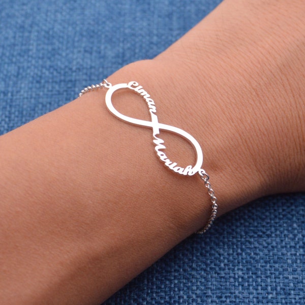 Bracelet nom infini personnalisé, bracelet infini avec noms, bracelet mère avec noms enfants, cadeau d'amitié pour couple