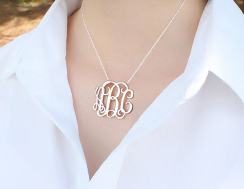 Monogram Necklace 1.25 Personalized Silver Monogram Etsy