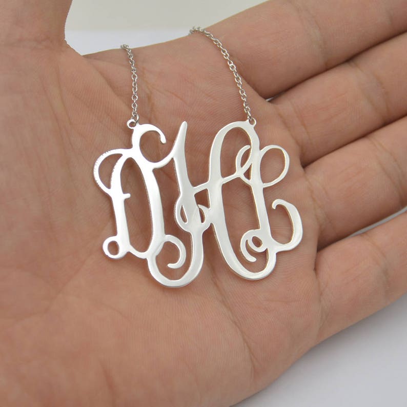 Extra large monogram necklace-monogrammed jewelry 925 sterling | Etsy