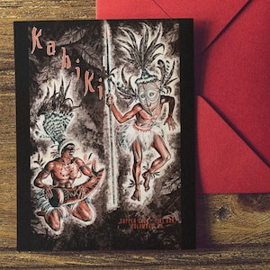 TeeGeniuses/ArkivaTropika KAHIKI Tiki Bar Cocktail Menu Cover Poster/Greeting Card
