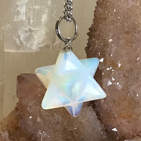 Opalite Merkaba, collar de opalita, collar de Merkaba, collar de geometría sagrada, collar de piedra de nacimiento de octubre, collar de cristal curativo, estrella