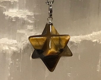 Tiger Eye Merkaba, Tiger Eye Necklace, Merkaba Necklace, Tiger Eye Pendant, Merkaba Star Pendant, Crystal for Balance, Crystal for Strength