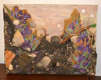 Under The Sea, 8x10 Multi Media Art, Nautical Wall Art, Mermaid Art, Ship wreck Art, Beach Art, 8x10 mixed media Nautical Art, Lake Cottage