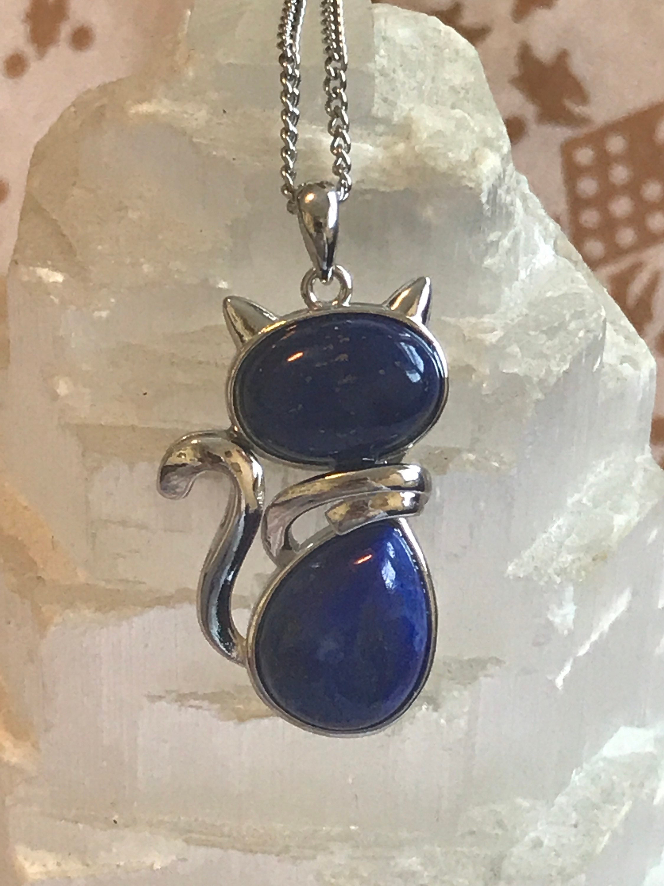 Gemstone Cat Necklace Amethyst Cat Pendant Lapis Lazuli Cat Etsy