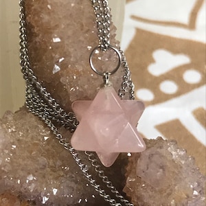 Rose Quartz Merkaba, Rose Quartz Necklace, Merkaba Pendant, Sacred Geometry Necklace, Star of David, Metatrons Cube, Sacred Geometry Pendant