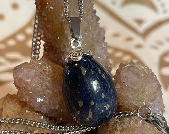 Lapis Lazuli Egg Necklace, Lapis Lazuli Tear Drop Pendant, Lapis Lazuli Amulet, Egyptian Crystal Necklace, Throat Chakra, Lapis Jewelry